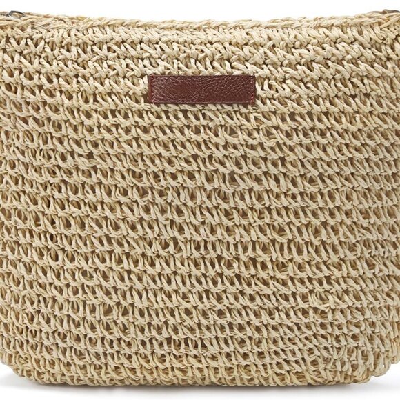 Beige Woven Straw Crossbody Bag for Women - Summer Beach Hand-Woven Compact Ligh - Picture 1 of 6